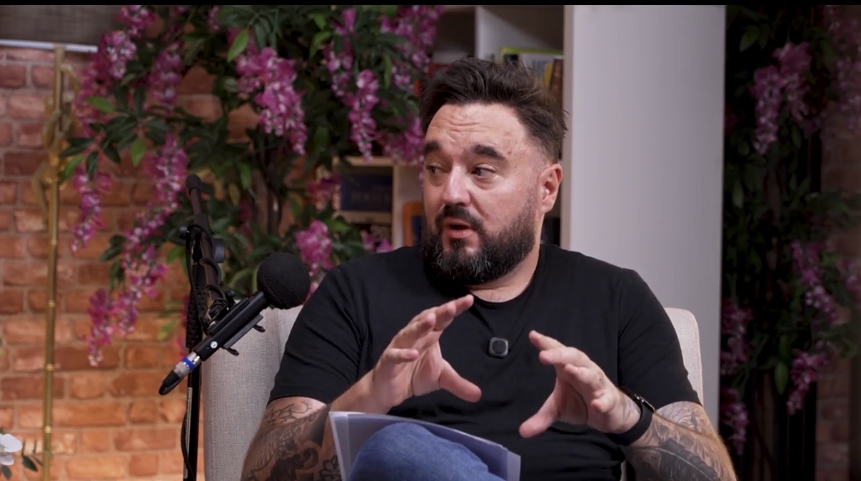 Dan recording a podcast